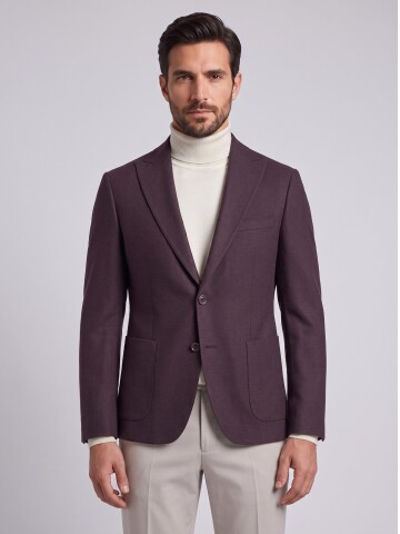 Burgundy Peak Lapel Patch Pocket Blazer