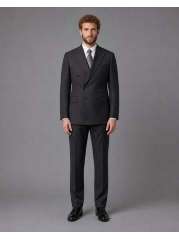 Striped Wool Double-Breasted Suit with Pointed Lapels