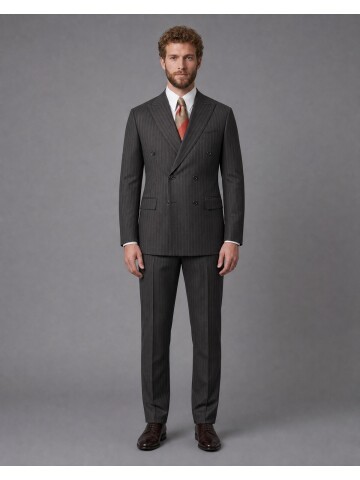 Striped Wool Double-Breasted Suit with Pointed Lapels