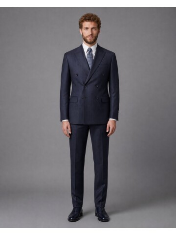 Striped Wool Double-Breasted Suit with Pointed Lapels