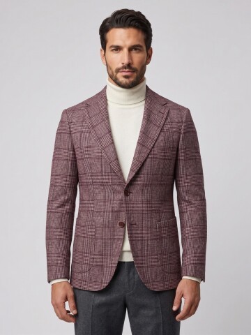 Plaid Notch Lapel Regular Fit Jacket