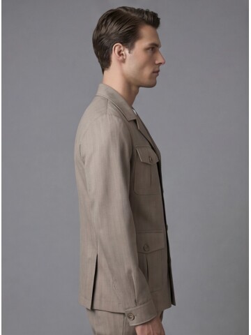 Beige Comfort Fit Unlined Safari Sport Suit