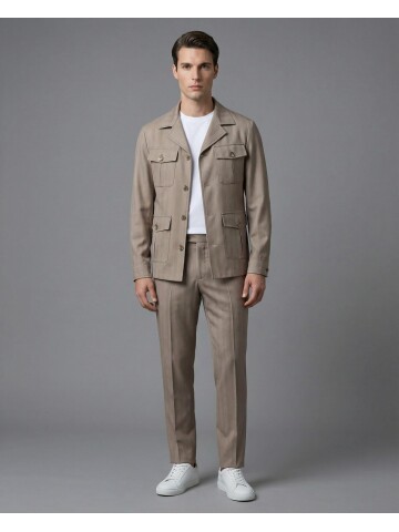 Beige Comfort Fit Unlined Safari Sport Suit