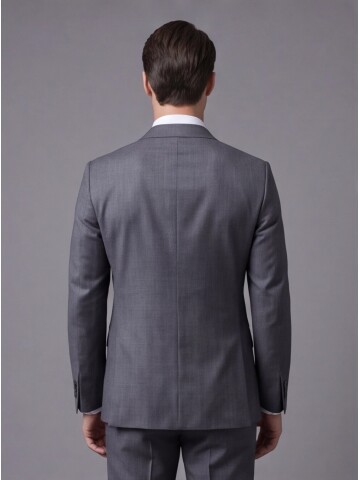 Gri Çizgili Yünlü Sivri Yaka Regular Fit Takım Elbise