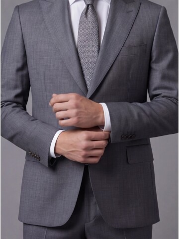 Gri Çizgili Yünlü Sivri Yaka Regular Fit Takım Elbise