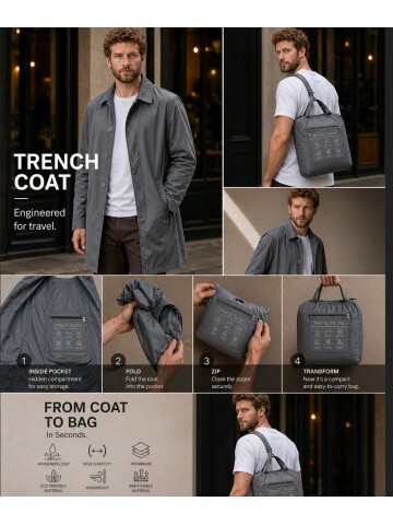 Gri Gömlek Yaka Beş Düğmeli Comfort Fit Tam Astarlı Yağmurluk