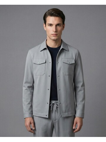 Gri Gömlek Yaka Safari Cep Comfort Fit Spor Takım