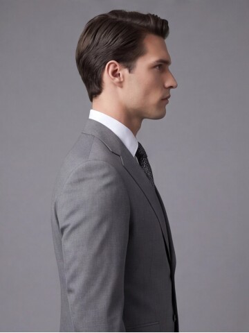 Gri Mono Yaka İki Düğmeli Slim Fit Takım Elbise