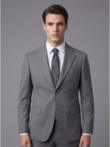 Gri Mono Yaka İki Düğmeli Slim Fit Takım Elbise