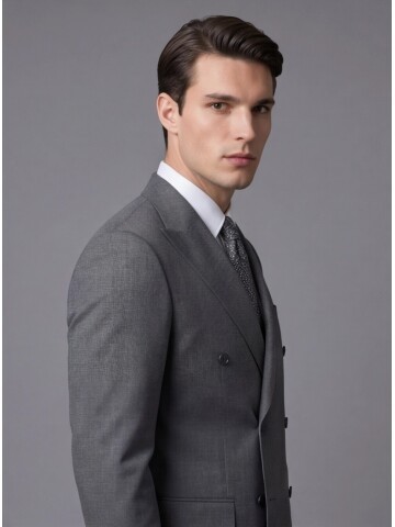 Grey Peak Lapel Double-Breasted Suit