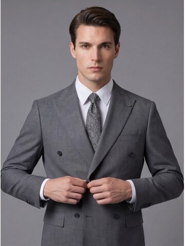 Grey Peak Lapel Double-Breasted Suit