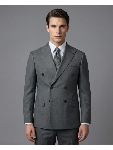 Grey Peak Lapel Double-Breasted Suit