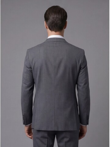 Gri Yünlü Mono Yaka Regular Fit 2 Düğme Takım Elbise