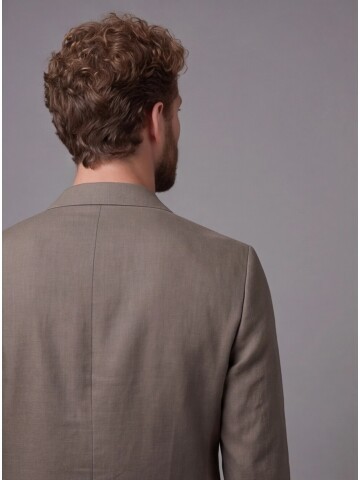 Haki Mono Yaka Slim Fit Torba Cep 2 Düğme Takım Elbise