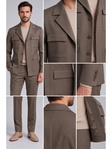 Brown Men’s Safari Jacket & Trouser Set