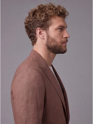 Kahverengi Keten Sivri Yaka Comfort Fit Torba Cep 2 Düğme Takım Elbise