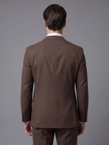 Kahverengi Mono Yaka İki Düğmeli Slim Fit Takım Elbise