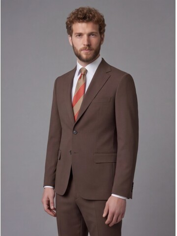 Kahverengi Mono Yaka Slim Fit 2 Düğme Takım Elbise