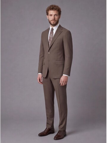 Brown Slim-Fit 2-Button Suit with Notch Lapel