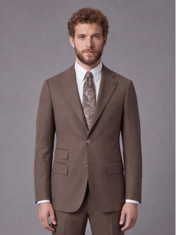 Brown Slim-Fit 2-Button Suit with Notch Lapel