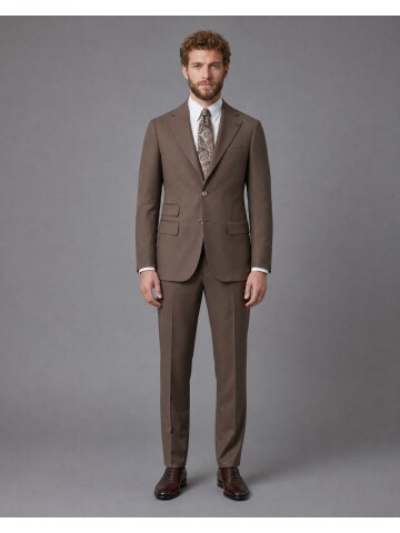 Brown Slim-Fit 2-Button Suit with Notch Lapel