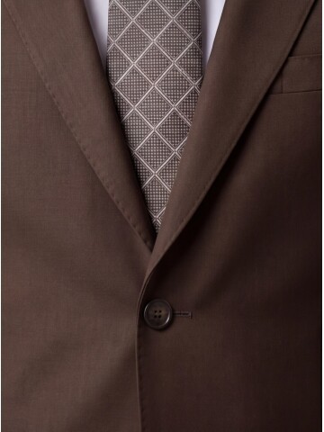 Kahverengi Yünlü Mono Yaka Regular Fit 2 Düğme Takım Elbise