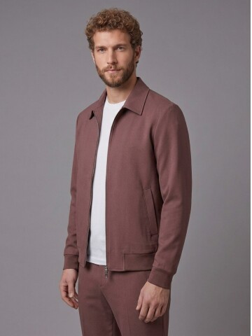 Kiremit Rengi Gömlek Yaka Fermuarlı Comfort Fit Spor Takım Elbise