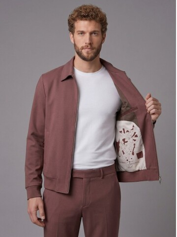 Kiremit Rengi Gömlek Yaka Fermuarlı Comfort Fit Spor Takım Elbise