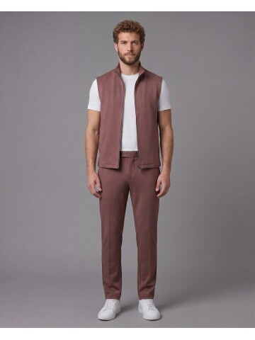 Kiremit Rengi Gömlek Yaka Fermuarlı Comfort Fit Spor Takım Elbise