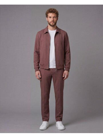 Kiremit Rengi Gömlek Yaka Fermuarlı Comfort Fit Spor Takım Elbise