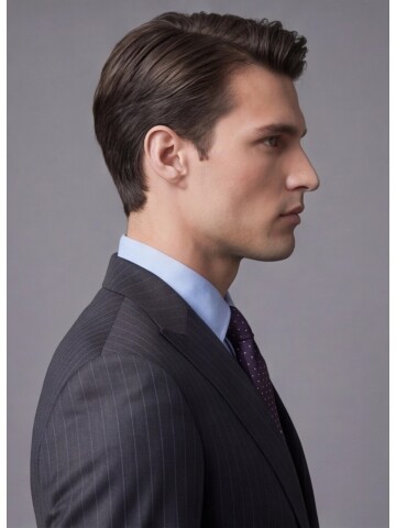 Koyu Gri Çizgili Yünlü Sivri Yaka Regular Fit Takım Elbise