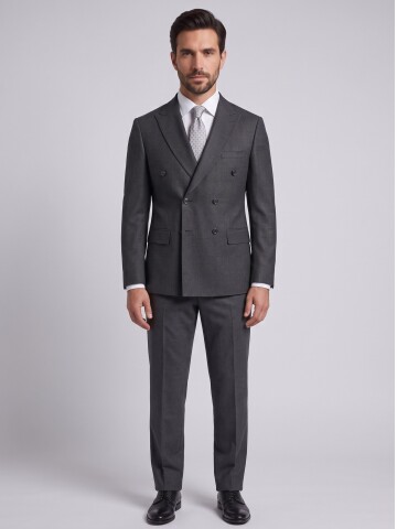 Dark Grey Double Breasted Comfort Fit Peak Lapel Suit