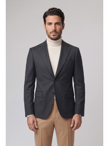 Dark Grey Peak Lapel Comfort Fit Jacket