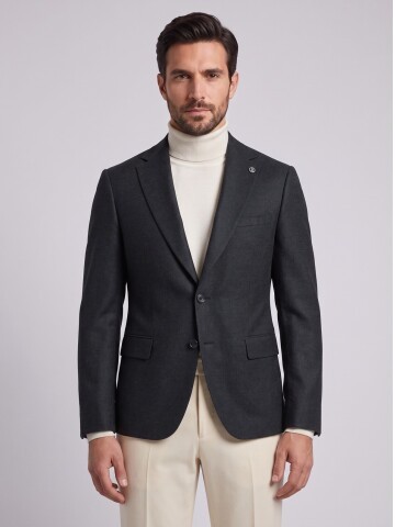 Dark Grey Jacket with Mandarin Collar and Flap Pockets