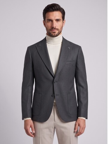 Dark Grey Peak Lapel Pocket Jacket