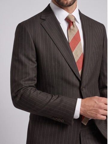 Dark Brown Striped Comfort Fit Peak Lapel Suit