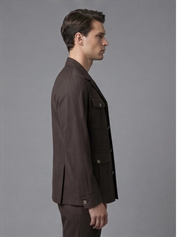 Dark Brown Comfort Fit Unlined Safari Sport Suit