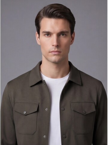 Koyu Kahverengi Gömlek Yaka Safari Cep Comfort Fit Spor Takım