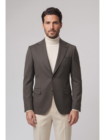 Dark Brown Peak Lapel Comfort Fit Jacket