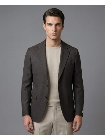 Dark Brown Regular Fit Notch Lapel Two-Button Flap Pocket Blazer