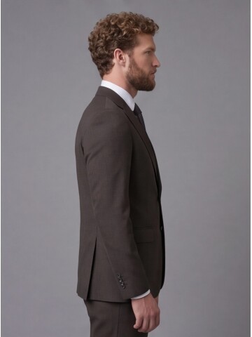 Koyu Kahverengi Mono Yaka Slim Fit 2 Düğme Takım Elbise