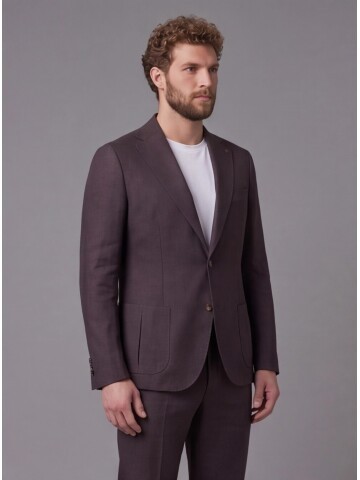 Koyu Kahverengi Mono Yaka Slim Fit Torba Cep 2 Düğme Takım Elbise