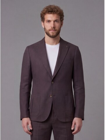 Koyu Kahverengi Mono Yaka Slim Fit Torba Cep 2 Düğme Takım Elbise