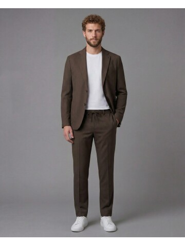 Dark Brown Notch Lapel Comfort Fit Suit with Patch Pockets