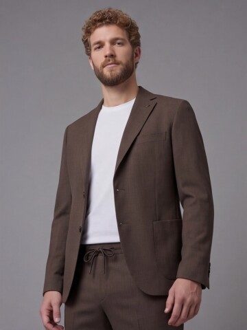 Dark Brown Notch Lapel Comfort Fit Suit with Patch Pockets