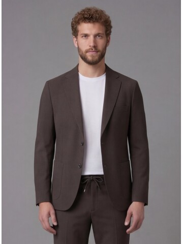 Dark Brown Notch Lapel Comfort Fit Suit with Patch Pockets