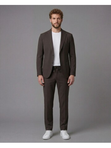 Dark Brown Notch Lapel Comfort Fit Suit with Patch Pockets