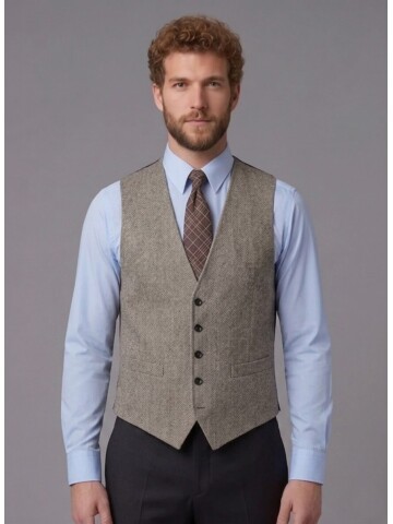 Koyu Kahverengi Sivri Yaka Çift Düğmeli Slim Fit Yelekli Takım Elbise