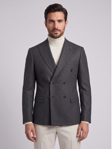 Dark Brown Peak Lapel Double-Breasted Blazer