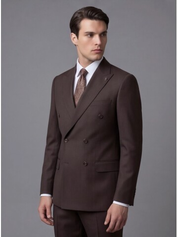 Dark Brown Peak Lapel Double-Breasted Suit
